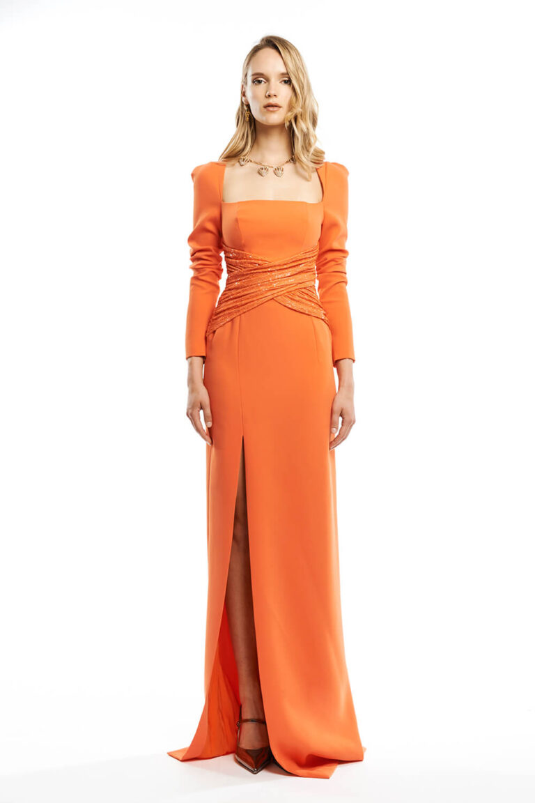 Simple elegant evening dress with sleeves