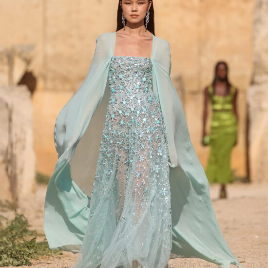 Unique Beaded Evening dress with a cape