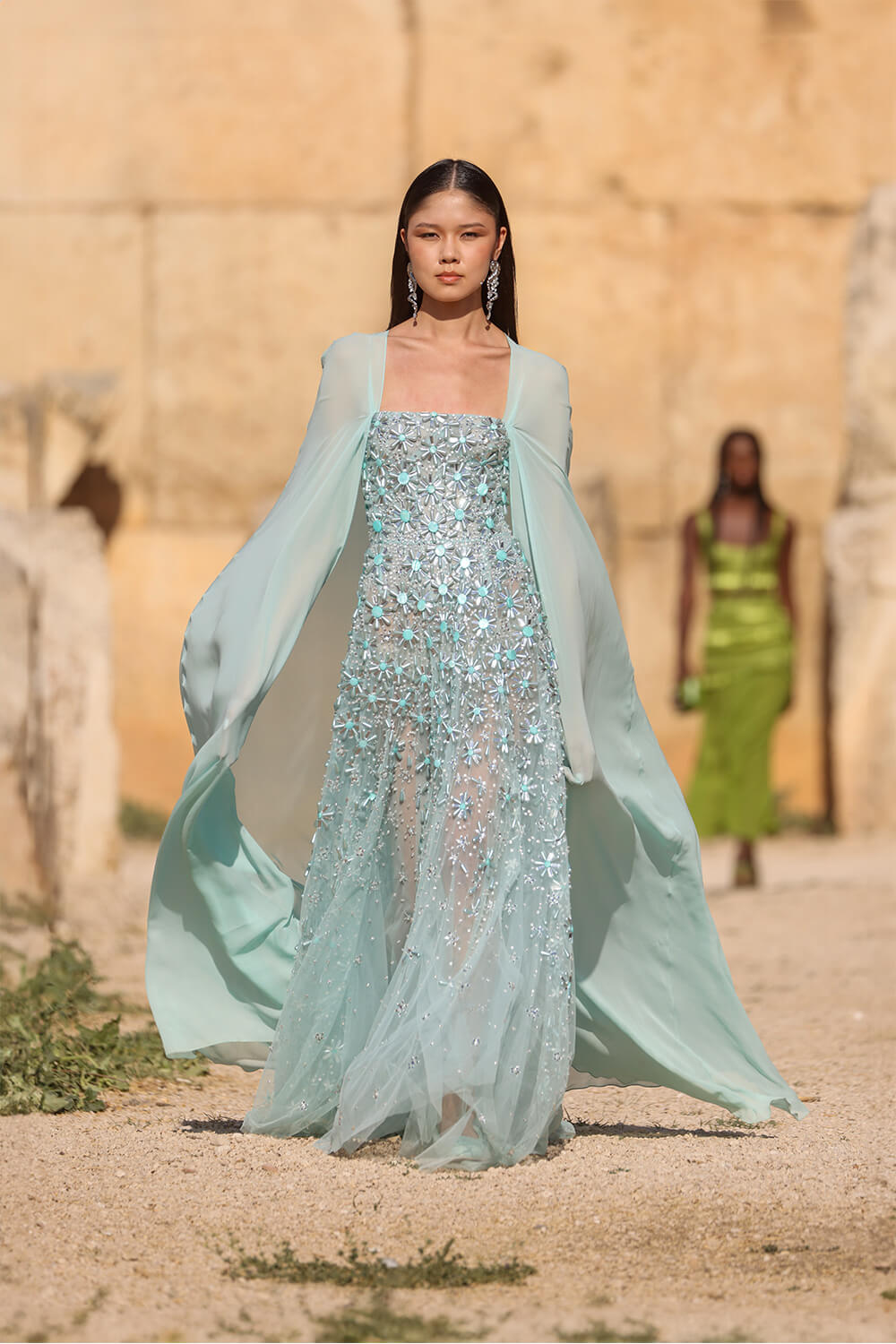 Unique Beaded Evening dress with a cape