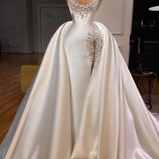 Elegant satin wedding gown