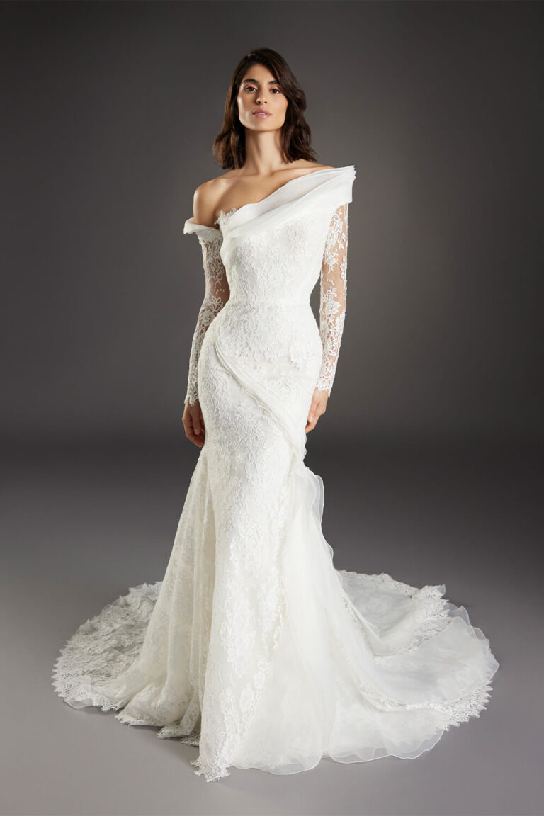 Unique lace wedding dress with sleeves