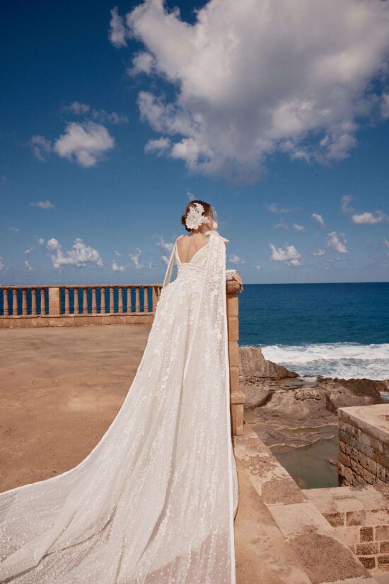 Beaded bridal dress with sleeves