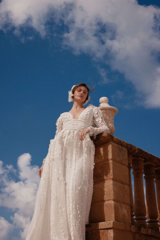 Beaded bridal dress with sleeves