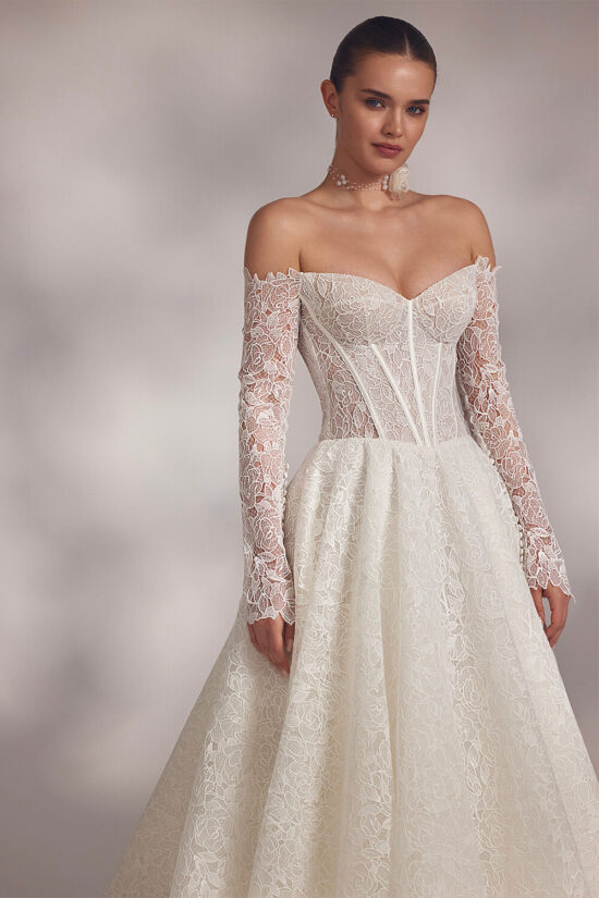 Off shoulder bridal dress with sleeves