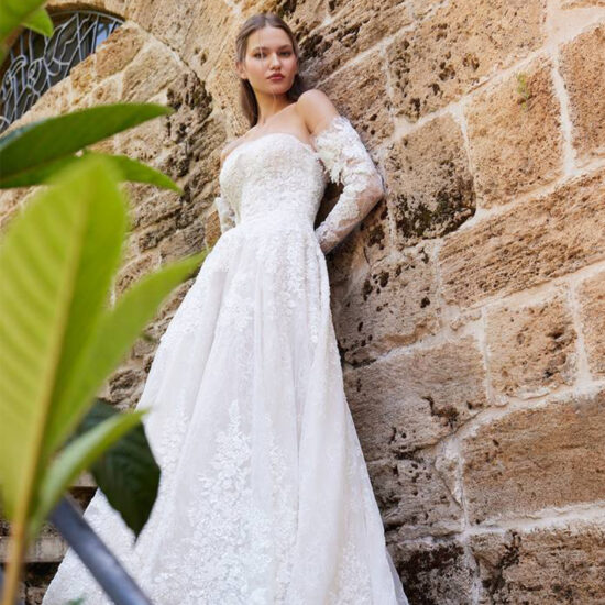 Off shoulder lace bridal dress