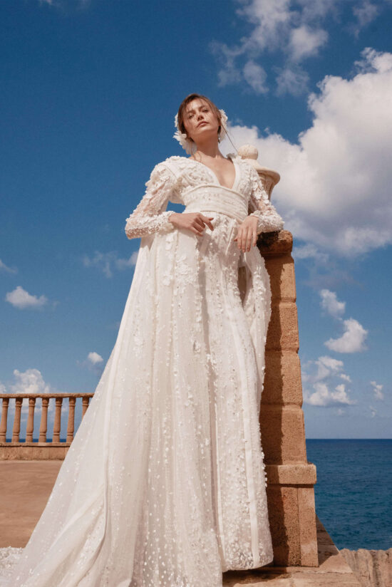 Beaded bridal dress with sleeves