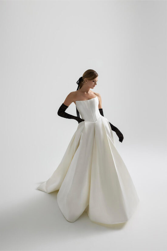 Strapless corset wedding dress with detachable sleeves