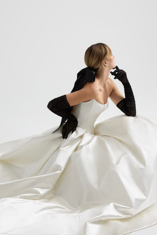 Strapless corset wedding dress with detachable sleeves