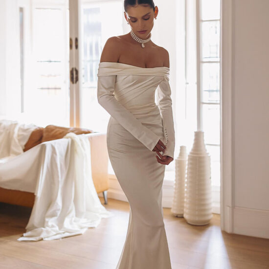 off Shoulder Satin Bridal Dress