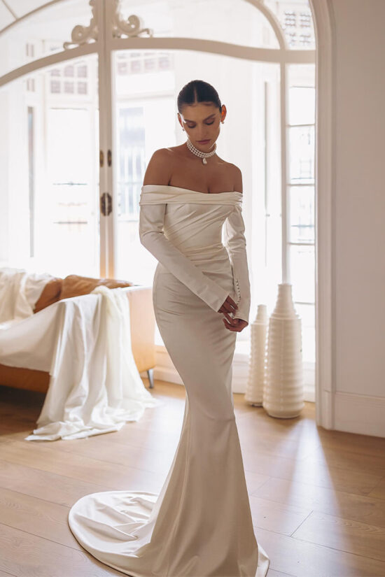 Off Shoulder Satin Bridal Dress