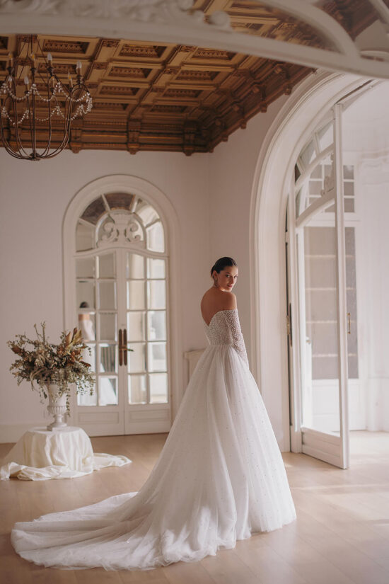 Off Shoulder Shiny Bridal Dress