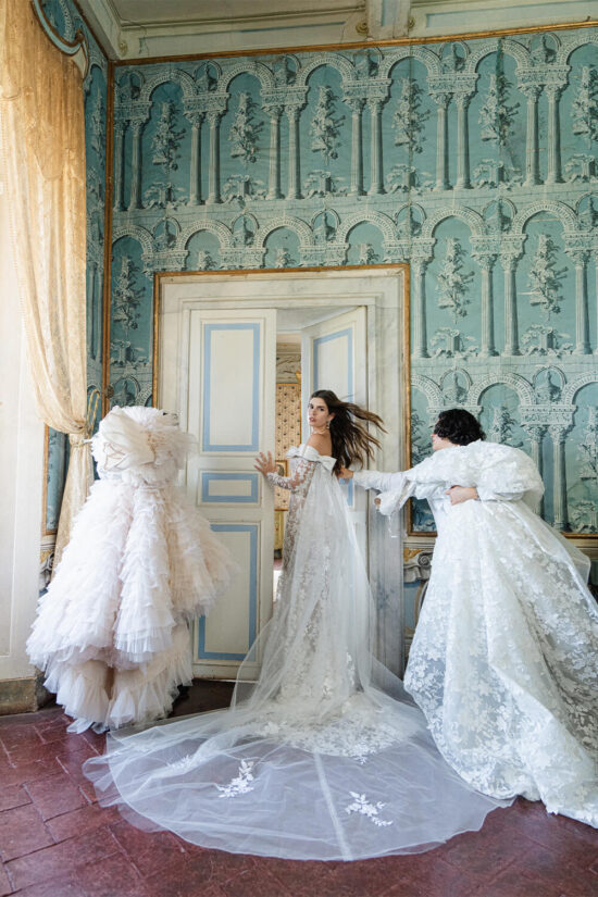 Off shoulder lace bridal dress