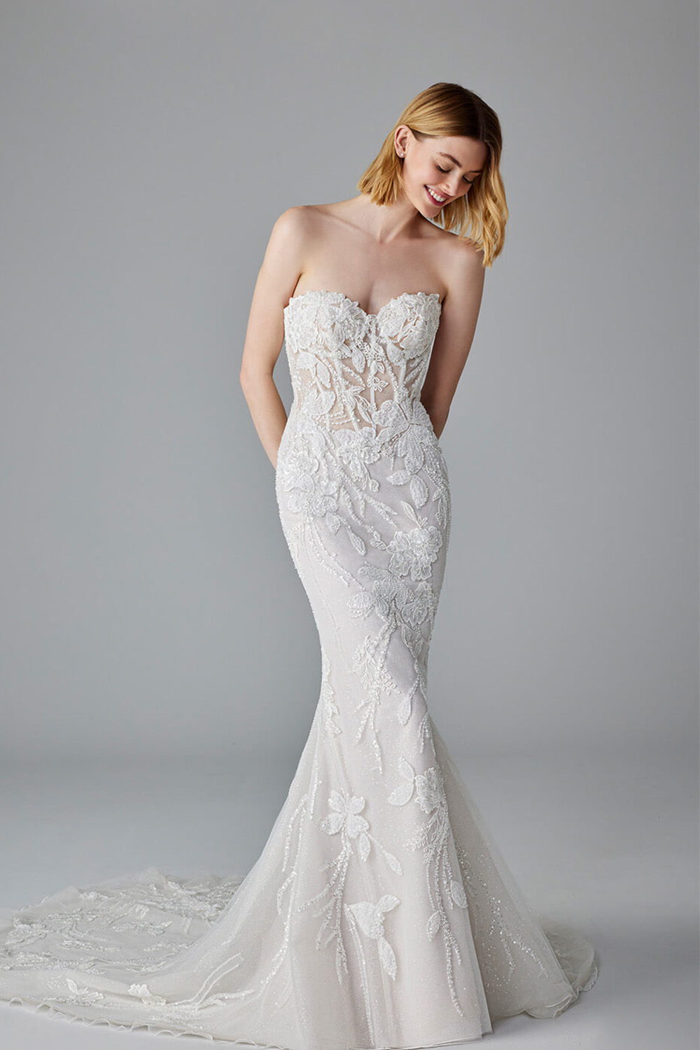 Strapless lace bridal dress