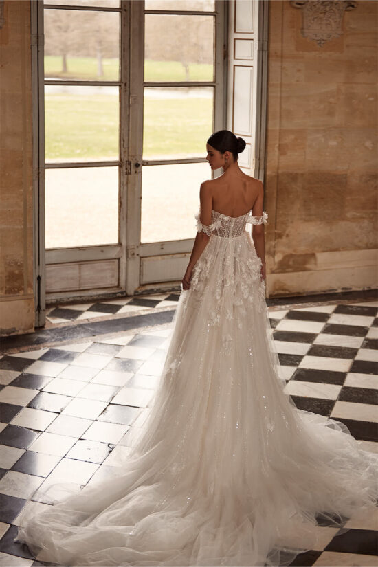 Off Shoulder Beaded Tulle Bridal Dress