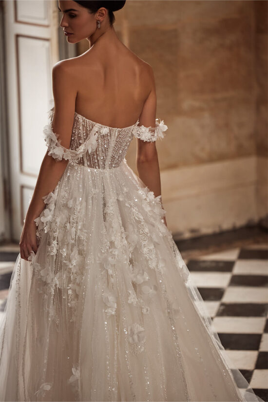 Off Shoulder Beaded Tulle Bridal Dress