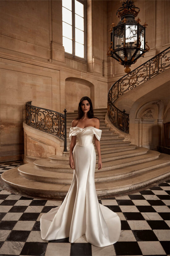 Off Shoulder Satin Bridal Dress