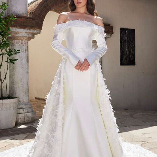 Off shoulder wedding dress with sleeves