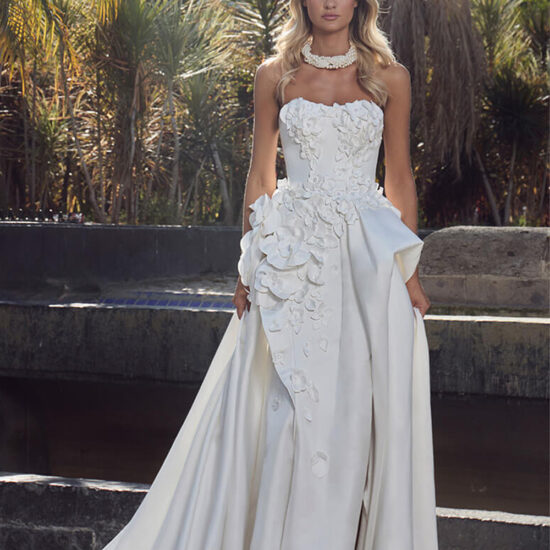 Unique Strapless Bridal Dress with a Slit