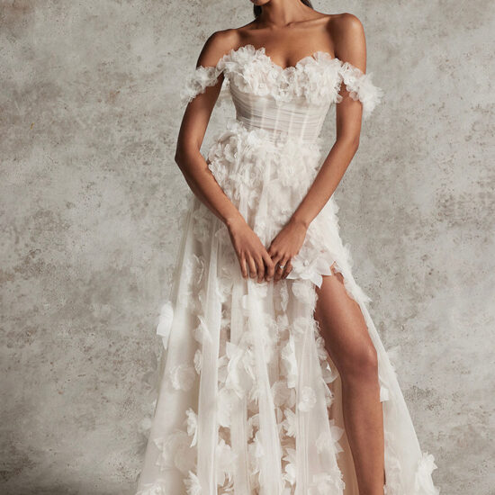 Floral Tulle off Shoulder Wedding Dress