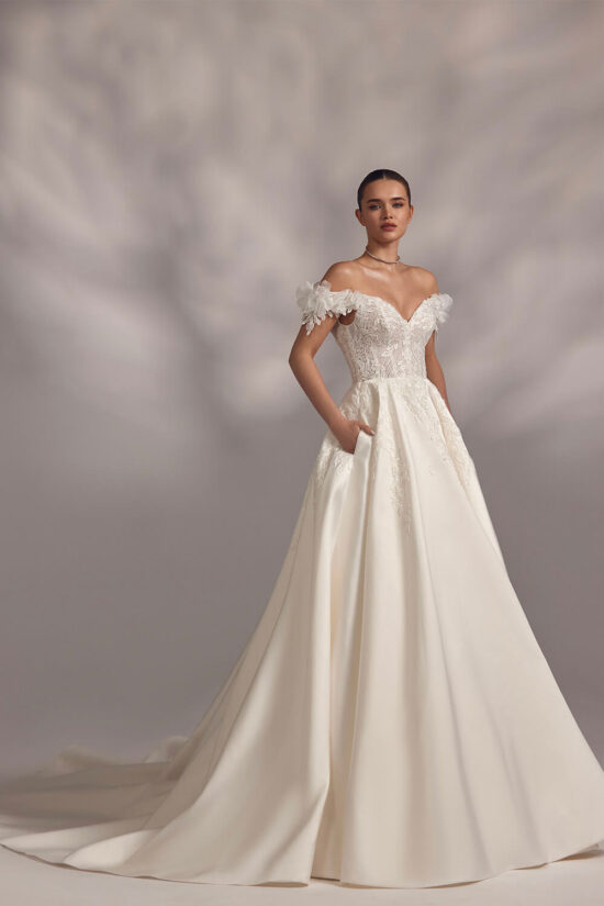 Off shoulder bridal dress