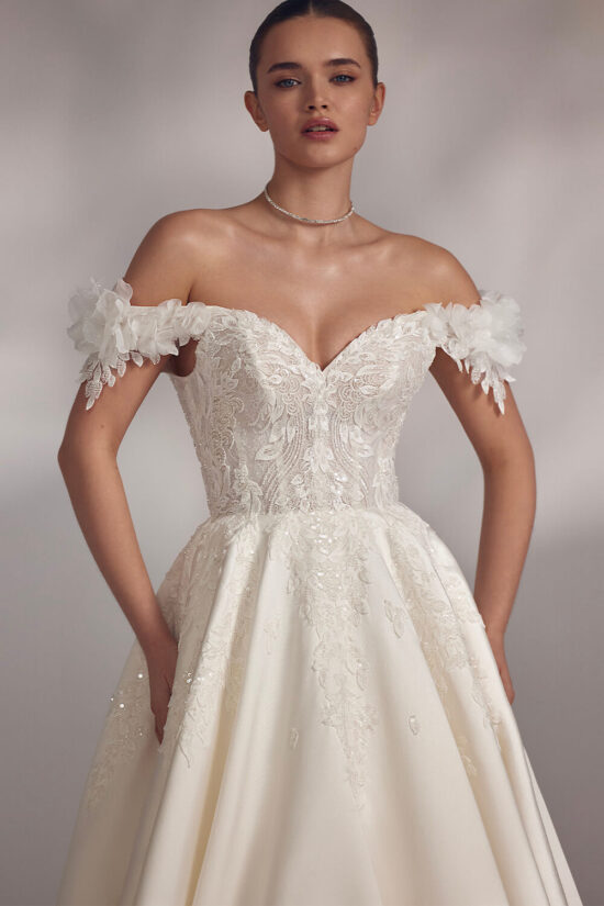 Off shoulder bridal dress