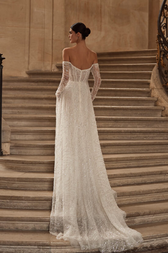 Embroidered Off Shoulder Bridal Dress