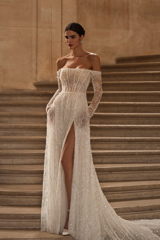 Embroidered Off Shoulder Bridal Dress