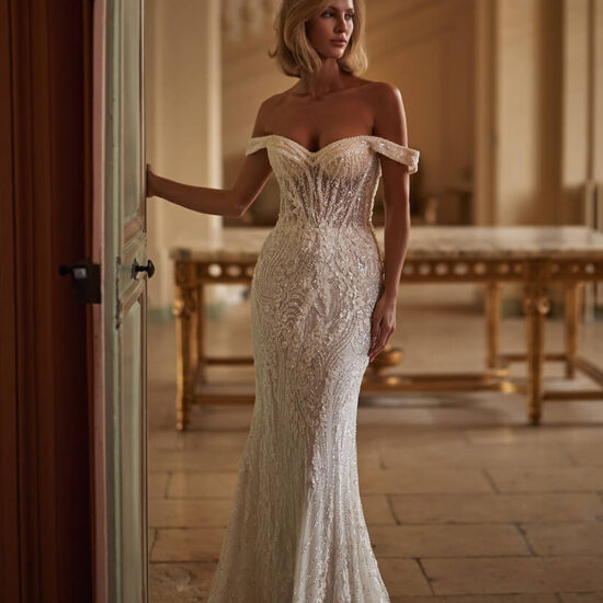 off Shoulder Beaded Mermaid Bridal Dress