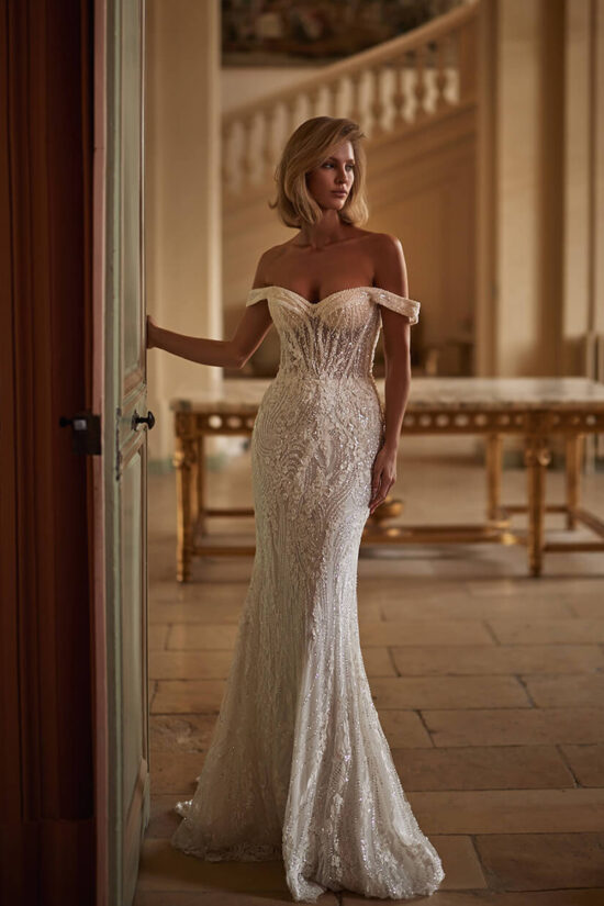 Off Shoulder Beaded Mermaid Bridal Dress