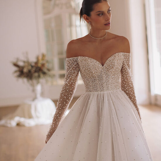 Off Shoulder Shiny Bridal Dress