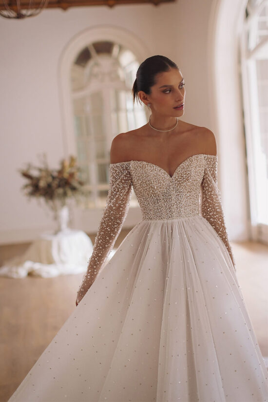 Off Shoulder Shiny Bridal Dress