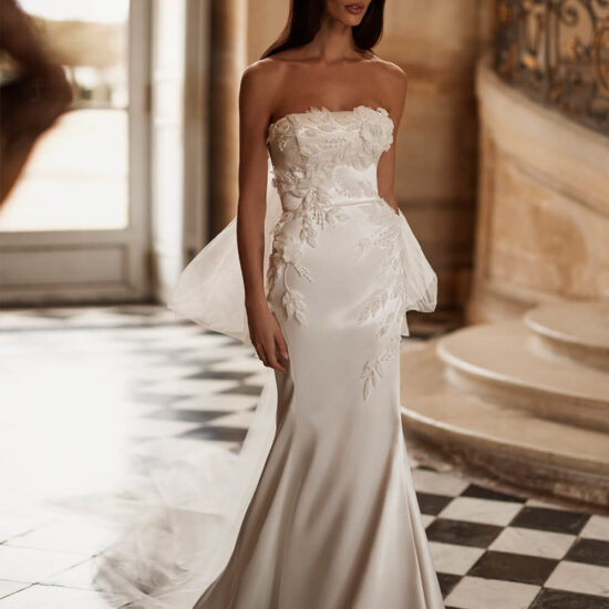 Unique Strapless Bridal Dress