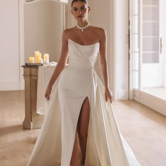 Strapless Corset Bridal Dress with a Slit