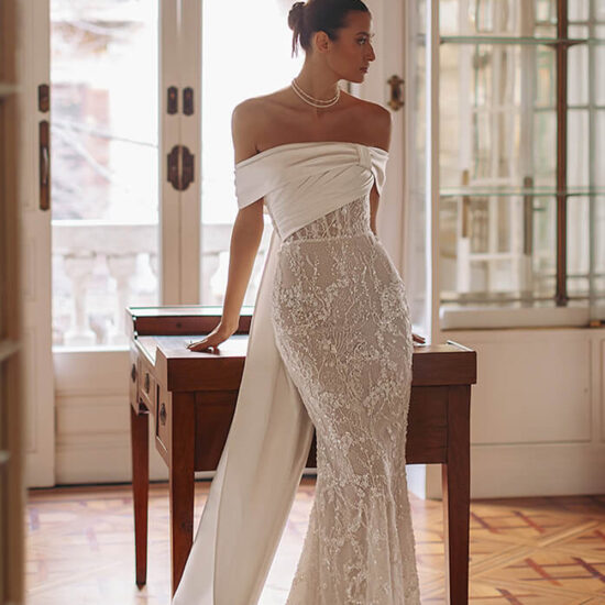 Unique off Shoulder Bridal Gown